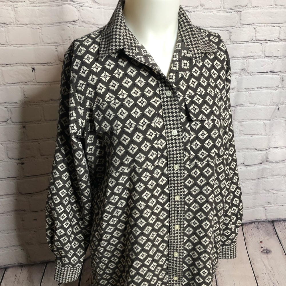 Loft-Gray & Black Geometric Patterned Shirt Sheat… - image 3